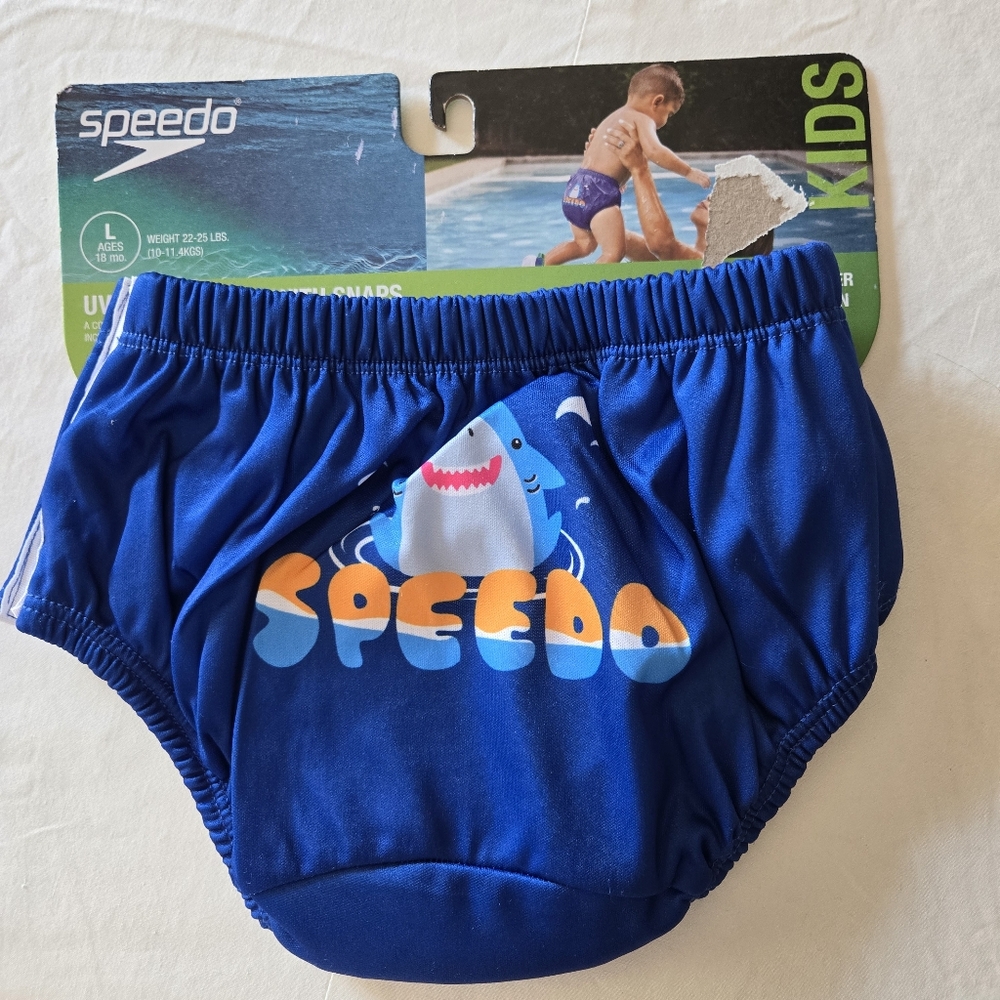 Speedo NEW Reusable Swim Diaper Size Large 18 Months Blue Shark Side Snap
